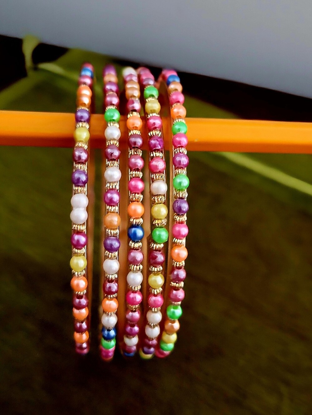 Boho Multicolor Beaded  Stackable Bangles (5) - Picture 4 of 6
